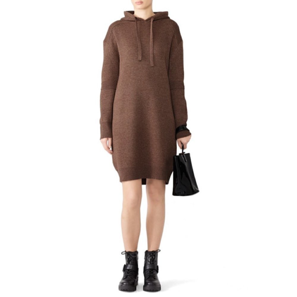 CAARA Coffee Brown Jordanna Hoodie Knit Sweater Dress M